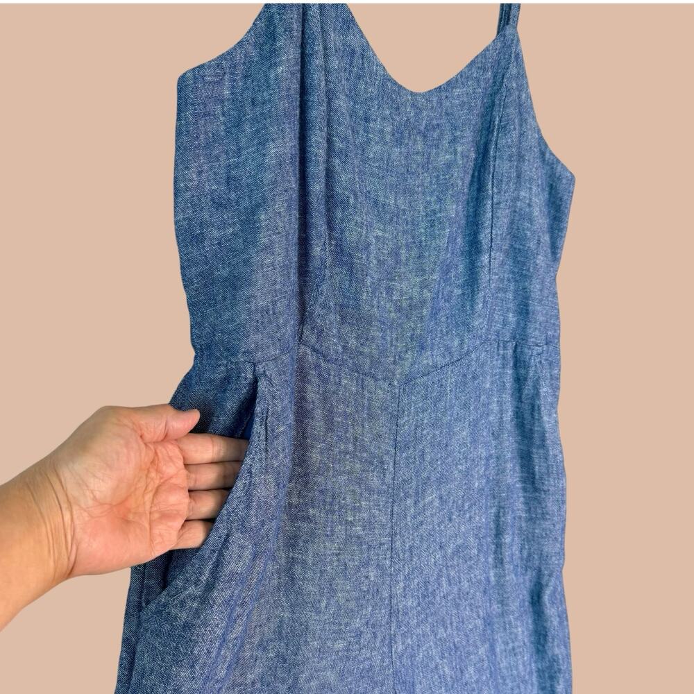 Old Navy Linen Blend Cami Jumpsuit Wide Leg Cropped Womens XL Chambray Blue Gray - Picture 6 of 11